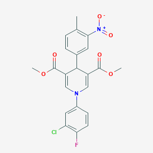 molecular formula C22H18ClFN2O6 B3635420 dimethyl 1-(3-chloro-4-fluorophenyl)-4-(4-methyl-3-nitrophenyl)-1,4-dihydro-3,5-pyridinedicarboxylate 