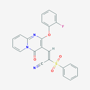 (2E)-2-(BENZENESULFONYL)-3-[2-(2-FLUOROPHENOXY)-4-OXO-4H-PYRIDO[1,2-A]PYRIMIDIN-3-YL]PROP-2-ENENITRILE