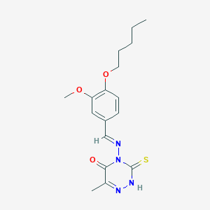 B363558 4-[(E)-(3-methoxy-4-pentoxyphenyl)methylideneamino]-6-methyl-3-sulfanylidene-2H-1,2,4-triazin-5-one CAS No. 691393-13-2