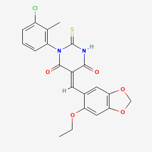 molecular formula C21H17ClN2O5S B3635605 (5E)-1-(3-chloro-2-methylphenyl)-5-[(6-ethoxy-1,3-benzodioxol-5-yl)methylidene]-2-thioxodihydropyrimidine-4,6(1H,5H)-dione 