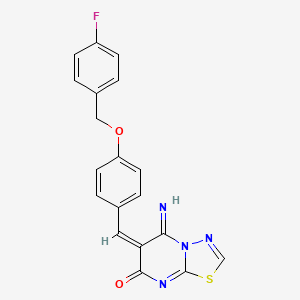 molecular formula C19H13FN4O2S B3635674 (6E)-6-[[4-[(4-fluorophenyl)methoxy]phenyl]methylidene]-5-imino-[1,3,4]thiadiazolo[3,2-a]pyrimidin-7-one 