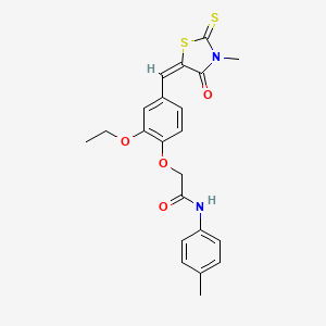 2-{2-ethoxy-4-[(3-methyl-4-oxo-2-thioxo-1,3-thiazolidin-5-ylidene)methyl]phenoxy}-N-(4-methylphenyl)acetamide