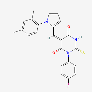 molecular formula C23H18FN3O2S B3635862 (5E)-5-{[1-(2,4-dimethylphenyl)-1H-pyrrol-2-yl]methylidene}-1-(4-fluorophenyl)-2-thioxodihydropyrimidine-4,6(1H,5H)-dione 