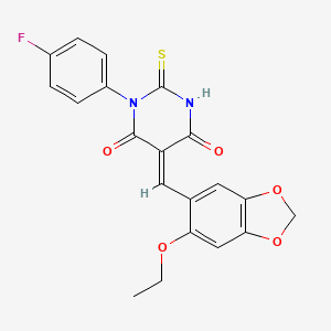 (5E)-5-[(6-ethoxy-1,3-benzodioxol-5-yl)methylidene]-1-(4-fluorophenyl)-2-thioxodihydropyrimidine-4,6(1H,5H)-dione