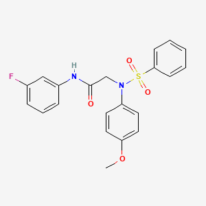 molecular formula C21H19FN2O4S B3636013 2-[N-(benzenesulfonyl)-4-methoxyanilino]-N-(3-fluorophenyl)acetamide 