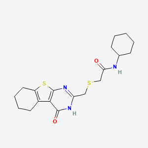 molecular formula C19H25N3O2S2 B3636353 N-cyclohexyl-2-{[(4-hydroxy-5,6,7,8-tetrahydro[1]benzothieno[2,3-d]pyrimidin-2-yl)methyl]thio}acetamide 