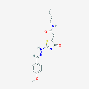 N-butyl-2-((E)-2-((E)-(4-methoxybenzylidene)hydrazono)-4-oxothiazolidin-5-yl)acetamide