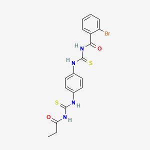 molecular formula C18H17BrN4O2S2 B3636601 2-bromo-N-({4-[(propanoylcarbamothioyl)amino]phenyl}carbamothioyl)benzamide 