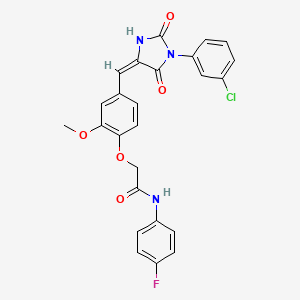 molecular formula C25H19ClFN3O5 B3636641 2-(4-{(E)-[1-(3-chlorophenyl)-2,5-dioxoimidazolidin-4-ylidene]methyl}-2-methoxyphenoxy)-N-(4-fluorophenyl)acetamide 