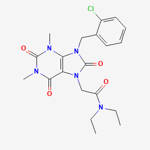 molecular formula C20H24ClN5O4 B3636668 2-[9-(2-chlorobenzyl)-1,3-dimethyl-2,6,8-trioxo-1,2,3,6,8,9-hexahydro-7H-purin-7-yl]-N,N-diethylacetamide 