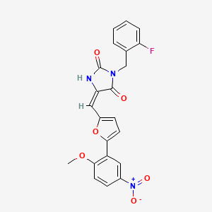 (5E)-3-(2-fluorobenzyl)-5-{[5-(2-methoxy-5-nitrophenyl)furan-2-yl]methylidene}imidazolidine-2,4-dione