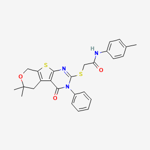 2-[(12,12-dimethyl-3-oxo-4-phenyl-11-oxa-8-thia-4,6-diazatricyclo[7.4.0.02,7]trideca-1(9),2(7),5-trien-5-yl)sulfanyl]-N-(4-methylphenyl)acetamide