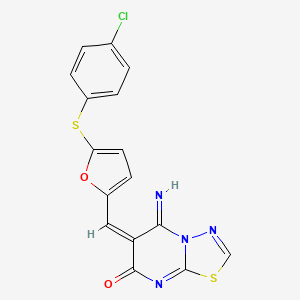 (6E)-6-[[5-(4-chlorophenyl)sulfanylfuran-2-yl]methylidene]-5-imino-[1,3,4]thiadiazolo[3,2-a]pyrimidin-7-one