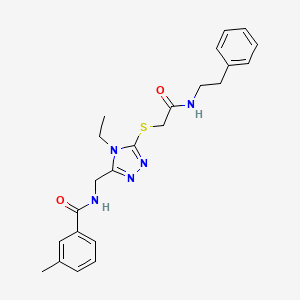 molecular formula C23H27N5O2S B3637211 N-{[4-ethyl-5-({2-oxo-2-[(2-phenylethyl)amino]ethyl}sulfanyl)-4H-1,2,4-triazol-3-yl]methyl}-3-methylbenzamide 