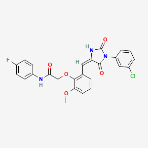 2-(2-{(E)-[1-(3-chlorophenyl)-2,5-dioxoimidazolidin-4-ylidene]methyl}-6-methoxyphenoxy)-N-(4-fluorophenyl)acetamide