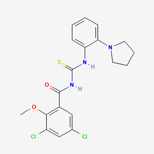 molecular formula C19H19Cl2N3O2S B3637452 3,5-dichloro-2-methoxy-N-{[2-(pyrrolidin-1-yl)phenyl]carbamothioyl}benzamide 