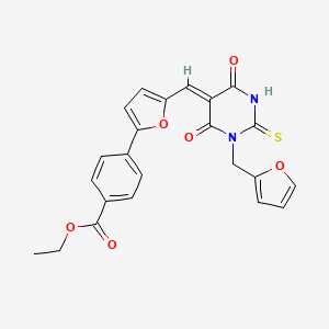 ethyl 4-[5-[(Z)-[1-(furan-2-ylmethyl)-4,6-dioxo-2-sulfanylidene-1,3-diazinan-5-ylidene]methyl]furan-2-yl]benzoate