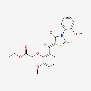 molecular formula C22H21NO6S2 B3637585 ethyl (2-methoxy-6-{[3-(2-methoxyphenyl)-4-oxo-2-thioxo-1,3-thiazolidin-5-ylidene]methyl}phenoxy)acetate 