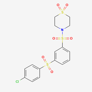 molecular formula C16H16ClNO6S3 B3637626 4-[3-(4-Chlorophenyl)sulfonylphenyl]sulfonyl-1,4-thiazinane 1,1-dioxide 