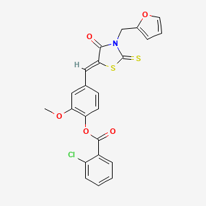 molecular formula C23H16ClNO5S2 B3637759 [4-[(Z)-[3-(furan-2-ylmethyl)-4-oxo-2-sulfanylidene-1,3-thiazolidin-5-ylidene]methyl]-2-methoxyphenyl] 2-chlorobenzoate 