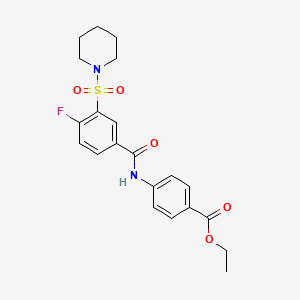 molecular formula C21H23FN2O5S B3637809 Ethyl 4-[(4-fluoro-3-piperidin-1-ylsulfonylbenzoyl)amino]benzoate 