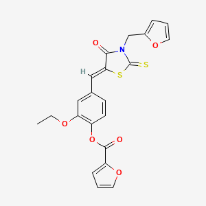 molecular formula C22H17NO6S2 B3637823 [2-ethoxy-4-[(Z)-[3-(furan-2-ylmethyl)-4-oxo-2-sulfanylidene-1,3-thiazolidin-5-ylidene]methyl]phenyl] furan-2-carboxylate 