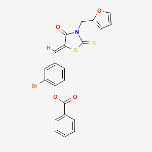 molecular formula C22H14BrNO4S2 B3637926 [2-bromo-4-[(Z)-[3-(furan-2-ylmethyl)-4-oxo-2-sulfanylidene-1,3-thiazolidin-5-ylidene]methyl]phenyl] benzoate 