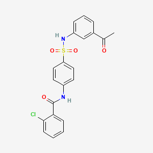 molecular formula C21H17ClN2O4S B3638186 N-[4-[(3-acetylphenyl)sulfamoyl]phenyl]-2-chlorobenzamide 