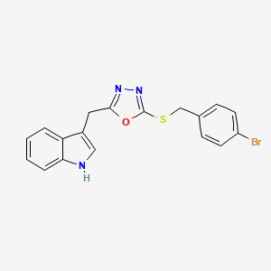 molecular formula C18H14BrN3OS B3638412 3-({5-[(4-bromobenzyl)thio]-1,3,4-oxadiazol-2-yl}methyl)-1H-indole 