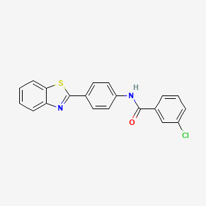 molecular formula C20H13ClN2OS B3638700 N-[4-(1,3-benzothiazol-2-yl)phenyl]-3-chlorobenzamide 