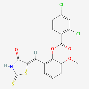 [2-methoxy-6-[(Z)-(4-oxo-2-sulfanylidene-1,3-thiazolidin-5-ylidene)methyl]phenyl] 2,4-dichlorobenzoate