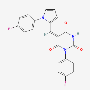 molecular formula C21H13F2N3O3 B3638999 (5E)-1-(4-fluorophenyl)-5-{[1-(4-fluorophenyl)-1H-pyrrol-2-yl]methylidene}pyrimidine-2,4,6(1H,3H,5H)-trione 