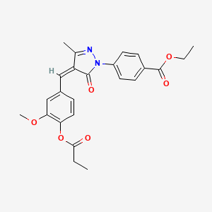 molecular formula C24H24N2O6 B3639056 ethyl 4-[(4Z)-4-[(3-methoxy-4-propanoyloxyphenyl)methylidene]-3-methyl-5-oxopyrazol-1-yl]benzoate 