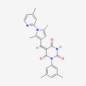 (5E)-5-{[2,5-dimethyl-1-(4-methylpyridin-2-yl)-1H-pyrrol-3-yl]methylidene}-1-(3,5-dimethylphenyl)pyrimidine-2,4,6(1H,3H,5H)-trione