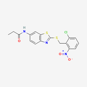 molecular formula C17H14ClN3O3S2 B3639403 N-{2-[(2-chloro-6-nitrobenzyl)thio]-1,3-benzothiazol-6-yl}propanamide 