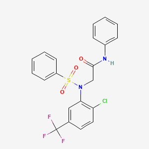 molecular formula C21H16ClF3N2O3S B3639414 2-{N-[2-CHLORO-5-(TRIFLUOROMETHYL)PHENYL]BENZENESULFONAMIDO}-N-PHENYLACETAMIDE 