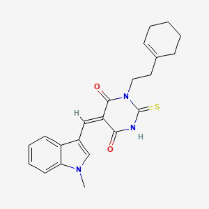 (5E)-1-[2-(cyclohexen-1-yl)ethyl]-5-[(1-methylindol-3-yl)methylidene]-2-sulfanylidene-1,3-diazinane-4,6-dione