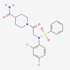 molecular formula C20H21Cl2N3O4S B3639805 1-[2-[N-(benzenesulfonyl)-2,4-dichloroanilino]acetyl]piperidine-4-carboxamide 