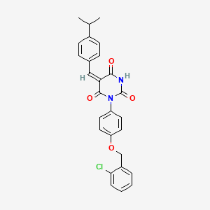 (5E)-1-[4-[(2-chlorophenyl)methoxy]phenyl]-5-[(4-propan-2-ylphenyl)methylidene]-1,3-diazinane-2,4,6-trione