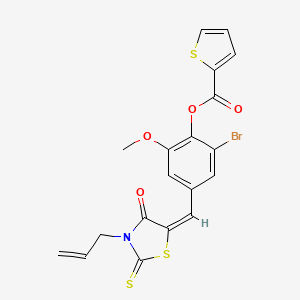 molecular formula C19H14BrNO4S3 B3640413 4-[(3-allyl-4-oxo-2-thioxo-1,3-thiazolidin-5-ylidene)methyl]-2-bromo-6-methoxyphenyl 2-thiophenecarboxylate 