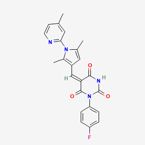 molecular formula C23H19FN4O3 B3640419 (5E)-5-{[2,5-dimethyl-1-(4-methylpyridin-2-yl)-1H-pyrrol-3-yl]methylidene}-1-(4-fluorophenyl)pyrimidine-2,4,6(1H,3H,5H)-trione 