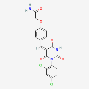 molecular formula C19H13Cl2N3O5 B3640633 2-(4-{(E)-[1-(2,4-dichlorophenyl)-2,4,6-trioxotetrahydropyrimidin-5(2H)-ylidene]methyl}phenoxy)acetamide 