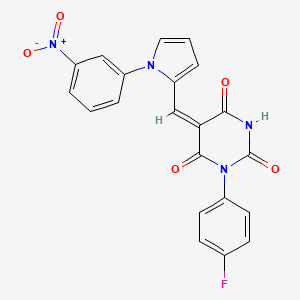 molecular formula C21H13FN4O5 B3641009 (5E)-1-(4-fluorophenyl)-5-{[1-(3-nitrophenyl)-1H-pyrrol-2-yl]methylidene}pyrimidine-2,4,6(1H,3H,5H)-trione 