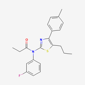 molecular formula C22H23FN2OS B3641400 N-(3-fluorophenyl)-N-[4-(4-methylphenyl)-5-propyl-1,3-thiazol-2-yl]propanamide 