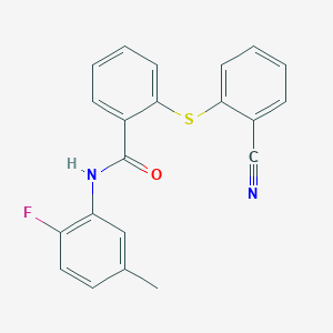 molecular formula C21H15FN2OS B3641486 2-(2-cyanophenyl)sulfanyl-N-(2-fluoro-5-methylphenyl)benzamide 