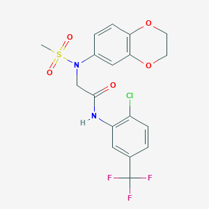 molecular formula C18H16ClF3N2O5S B3641577 N-[2-chloro-5-(trifluoromethyl)phenyl]-2-[2,3-dihydro-1,4-benzodioxin-6-yl(methylsulfonyl)amino]acetamide 