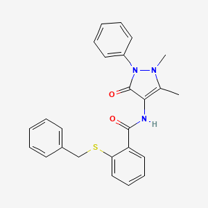 molecular formula C25H23N3O2S B3641781 2-(benzylthio)-N-(1,5-dimethyl-3-oxo-2-phenyl-2,3-dihydro-1H-pyrazol-4-yl)benzamide 