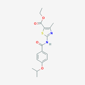 molecular formula C17H20N2O4S B364182 Ethyl 2-[(4-isopropoxybenzoyl)amino]-4-methyl-1,3-thiazole-5-carboxylate CAS No. 94931-24-5