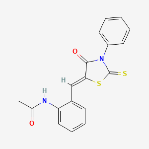 molecular formula C18H14N2O2S2 B3642335 N-{2-[(4-oxo-3-phenyl-2-thioxo-1,3-thiazolidin-5-ylidene)methyl]phenyl}acetamide 