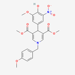 molecular formula C24H24N2O9 B3642582 3,5-DIMETHYL 4-(4-HYDROXY-3-METHOXY-5-NITROPHENYL)-1-[(4-METHOXYPHENYL)METHYL]-1,4-DIHYDROPYRIDINE-3,5-DICARBOXYLATE 